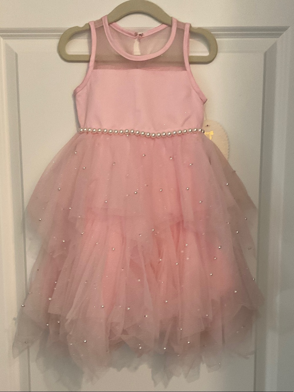 American Princess Pink Pearl-Trim Layered Tulle Party Dress